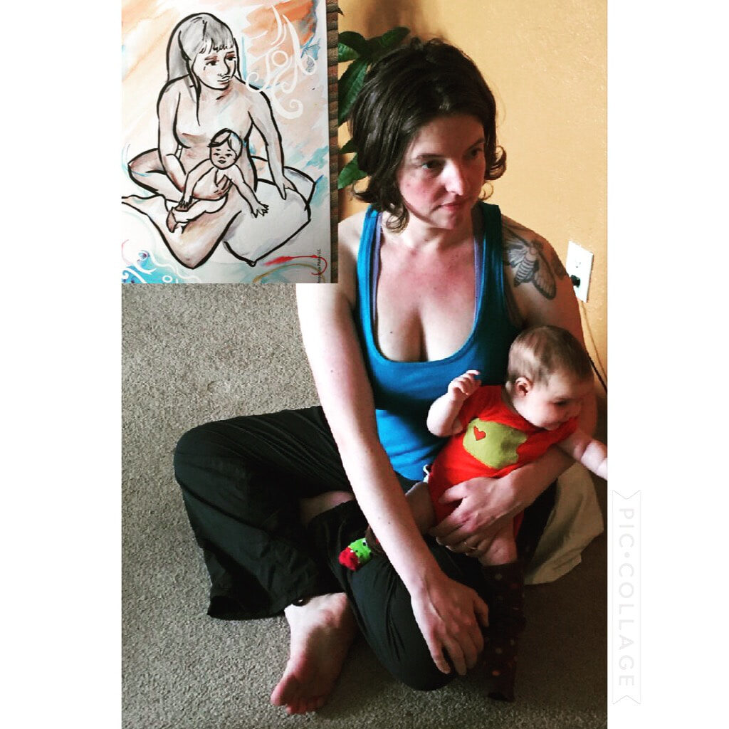 Bethany with baby and Mama Moves card illustration